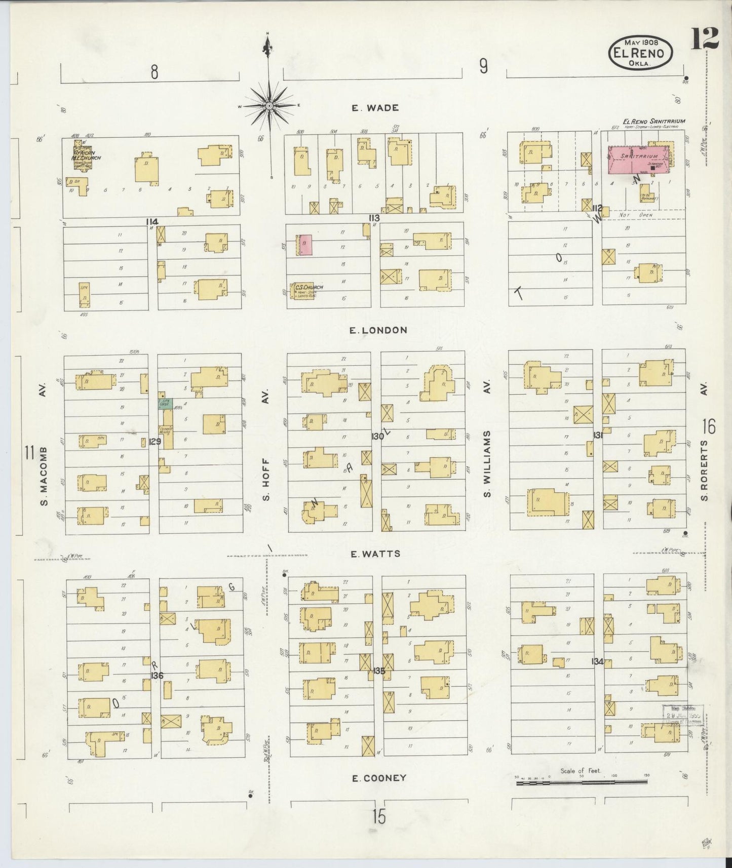 Sanborn Fire Insurance Map from El Reno, Canadian County, Oklahoma (1908), Sheet #0012 - Complete Map Set gallery image, historic Sanborn map, vintage wall art, Oklahoma Oklahoma