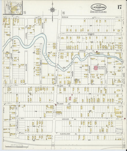 Sanborn Fire Insurance Map from Lackawanna, Erie County, New York (1915), Sheet #0017 - Historic Sanborn Fire Insurance Map Print, vintage old map wall art, antique decor, genealogy gift, New York New York map