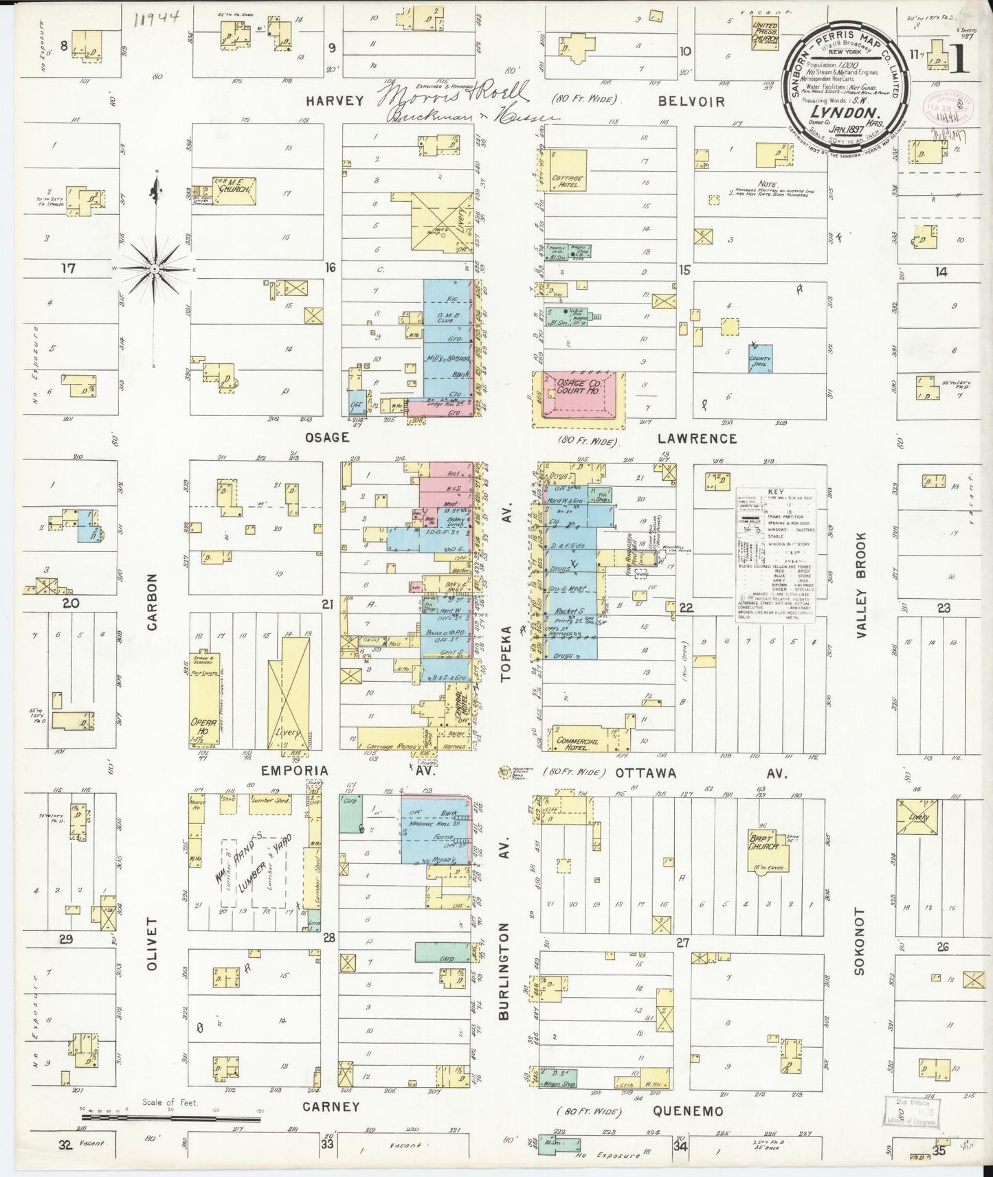 Sanborn Fire Insurance Map from Lyndon, Osage County, Kansas (1897), Sheet #0001 - Complete Map Set gallery image, historic Sanborn map, vintage wall art, Kansas Kansas