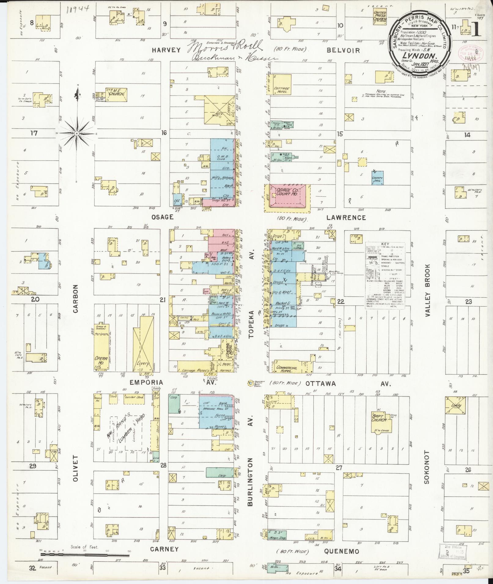 Sanborn Fire Insurance Map from Lyndon, Osage County, Kansas (1897), Sheet #0001 - Complete Map Set gallery image, historic Sanborn map, vintage wall art, Kansas Kansas