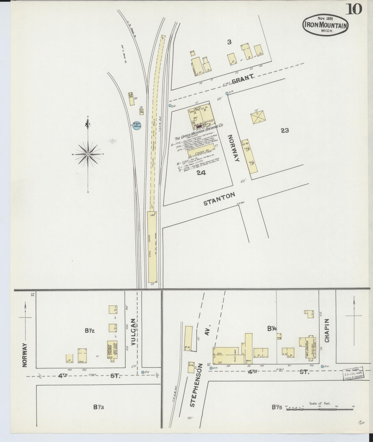 Sanborn Fire Insurance Map from Iron Mountain, Dickinson County, Michigan (1891), Sheet #0010 - Historic Sanborn Fire Insurance Map Print, vintage old map wall art, antique decor, genealogy gift, Michigan Michigan map