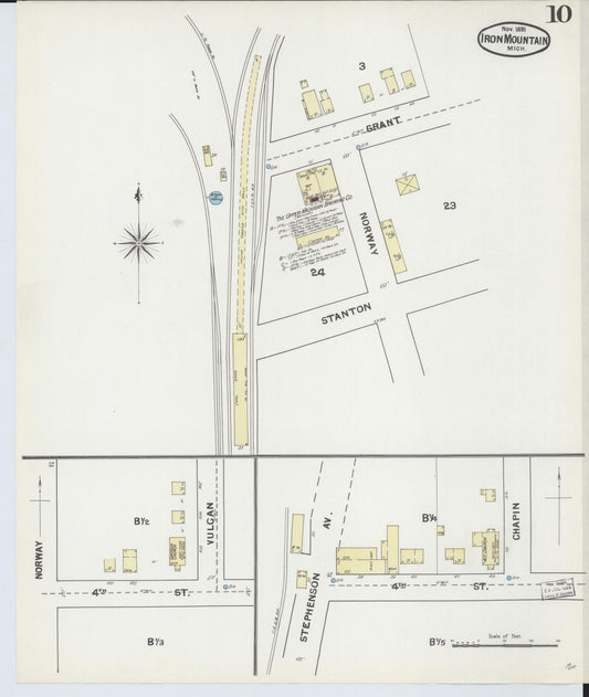 Sanborn Fire Insurance Map from Iron Mountain, Dickinson County, Michigan (1891), Sheet #0010 - Historic Sanborn Fire Insurance Map Print, vintage old map wall art, antique decor, genealogy gift, Michigan Michigan map