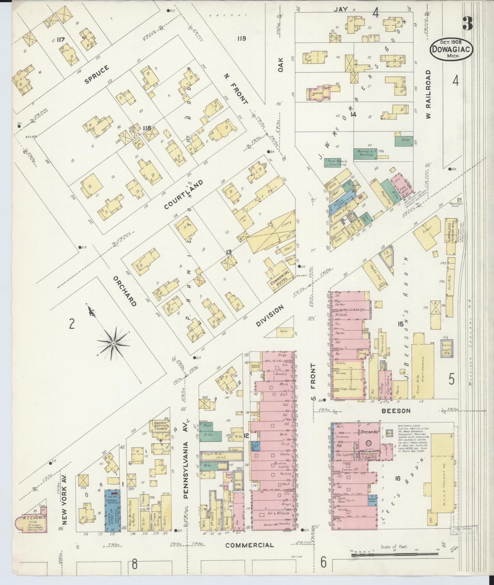 Sanborn Fire Insurance Map from Dowagiac, Cass County, Michigan (1908), Sheet #0003 - Complete Map Set gallery image, historic Sanborn map, vintage wall art, Michigan Michigan