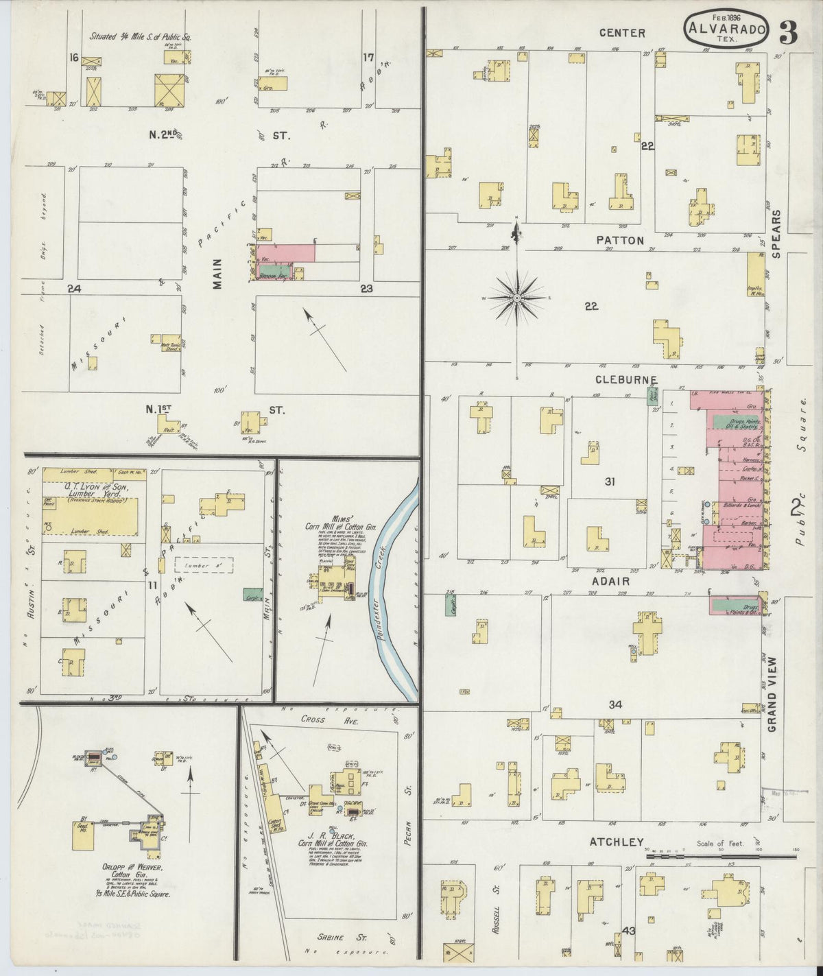 Sanborn Fire Insurance Map from Alvarado, Johnson County, Texas (1896), Sheet #0003 - Complete Map Set gallery image, historic Sanborn map, vintage wall art, Texas Texas