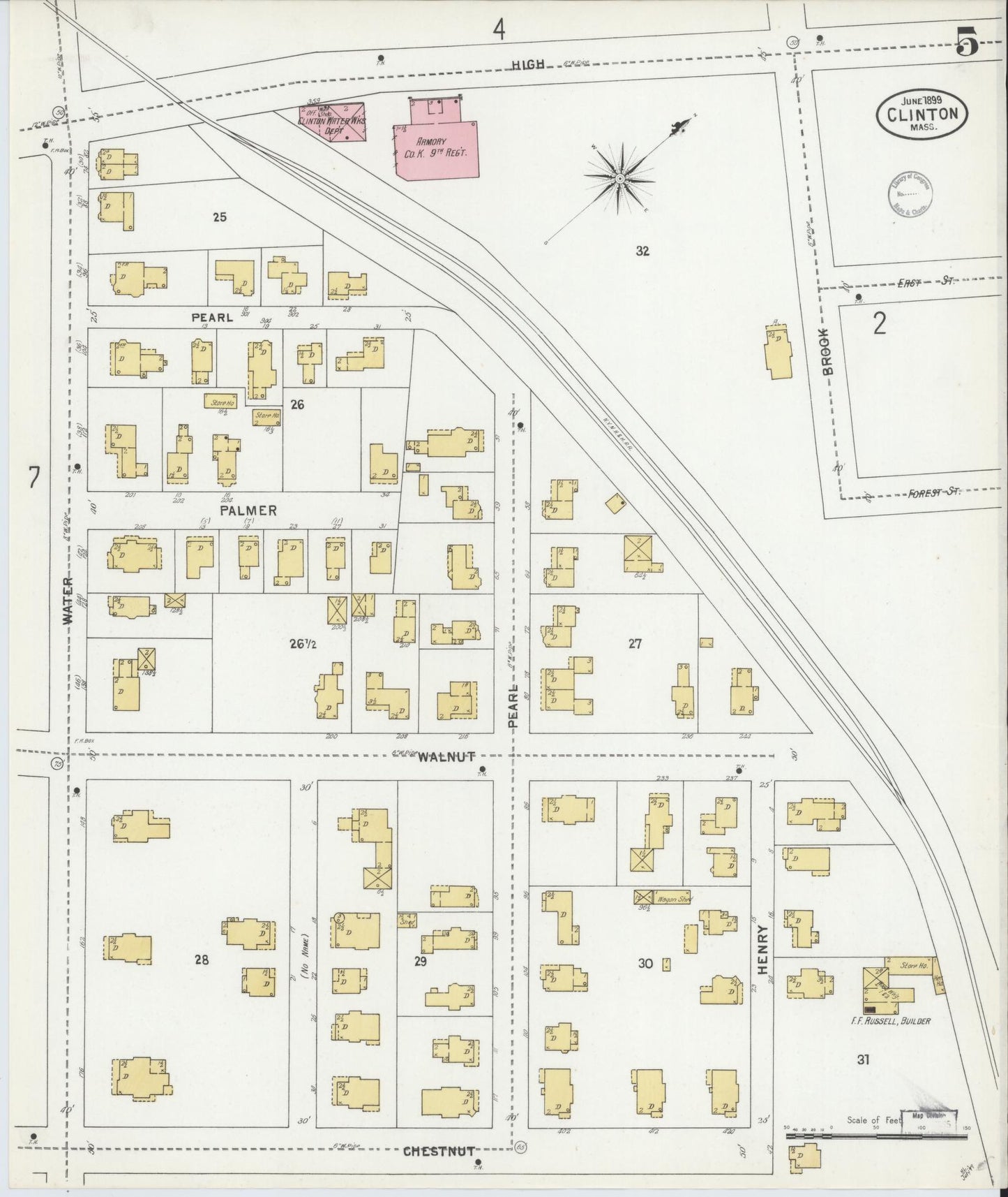 Sanborn Fire Insurance Map from Clinton, Worcester County, Massachusetts (1899), Sheet #0005 - Complete Map Set gallery image, historic Sanborn map, vintage wall art, Massachusetts Massachusetts