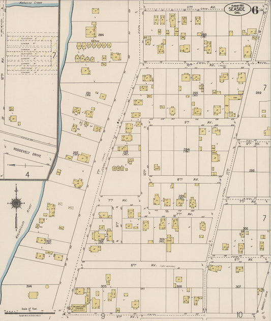 Sanborn Fire Insurance Map from Seaside, Clatsop County, Oregon (1921), Sheet #0006 - Historic Sanborn Fire Insurance Map Print, vintage old map wall art, antique decor, genealogy gift, Oregon Oregon map