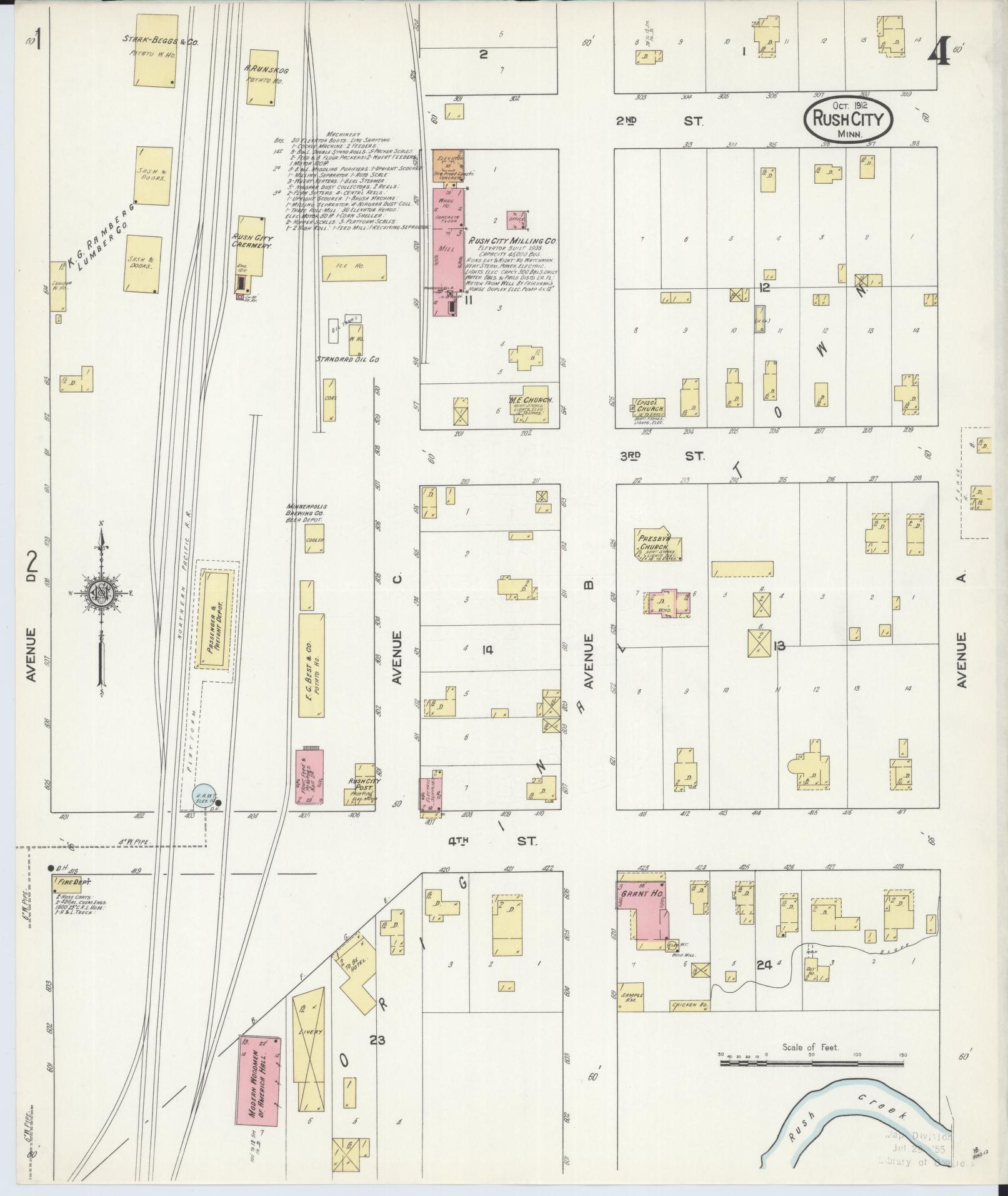 Sanborn Fire Insurance Map from Rush City, Chisago County, Minnesota (1912), Sheet #0004 - Historic Sanborn Fire Insurance Map Print, vintage old map wall art, antique decor, genealogy gift, Minnesota Minnesota map