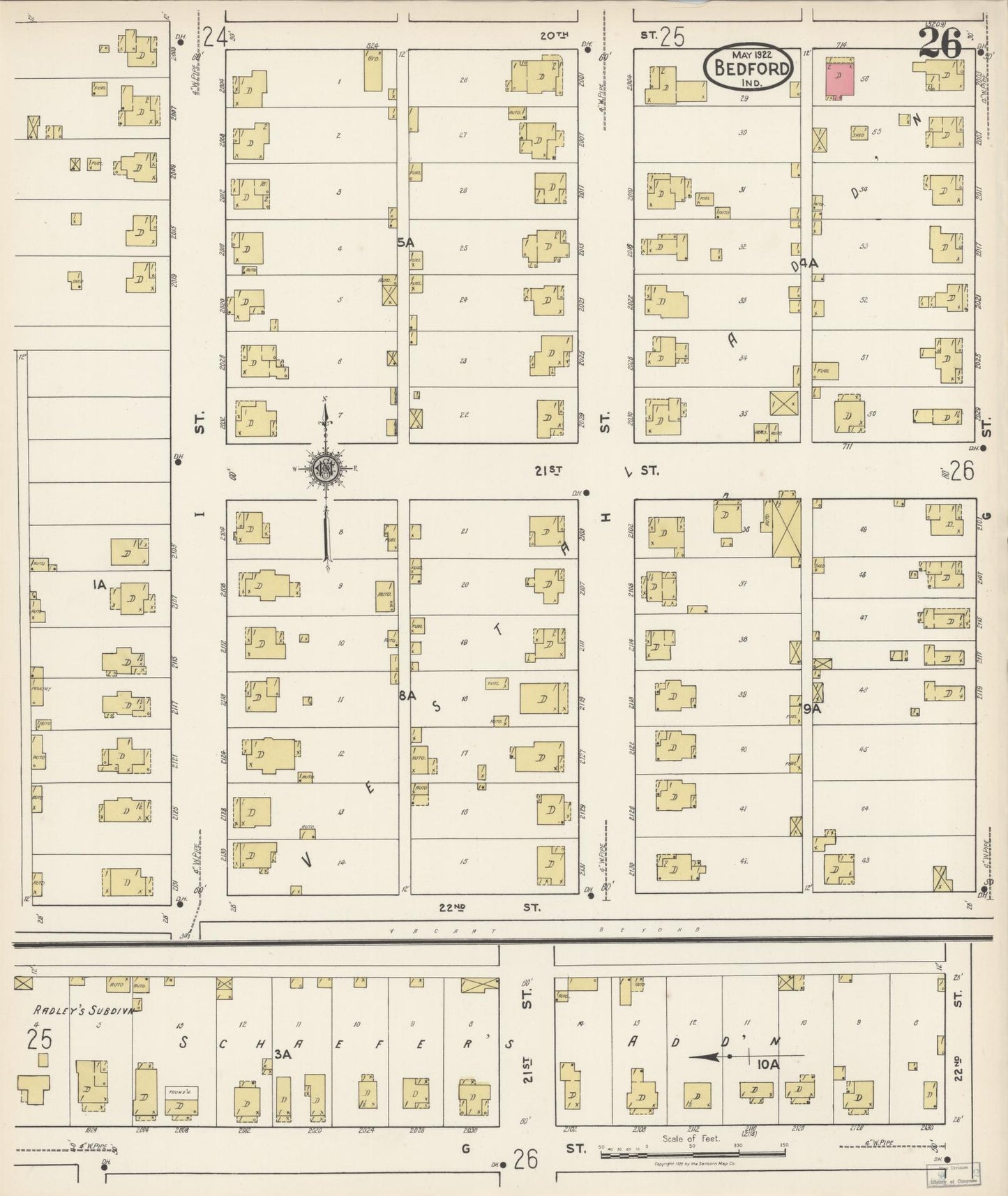 Sanborn Fire Insurance Map from Bedford, Lawrence County, Indiana (1922), Sheet #0026 - Complete Map Set gallery image, historic Sanborn map, vintage wall art, Indiana Indiana