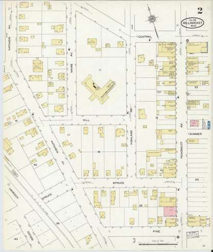 Sanborn Fire Insurance Map from Millinocket, Penobscot County, Maine (1912), Sheet #0002 - Complete Map Set gallery image, historic Sanborn map, vintage wall art, Maine Maine