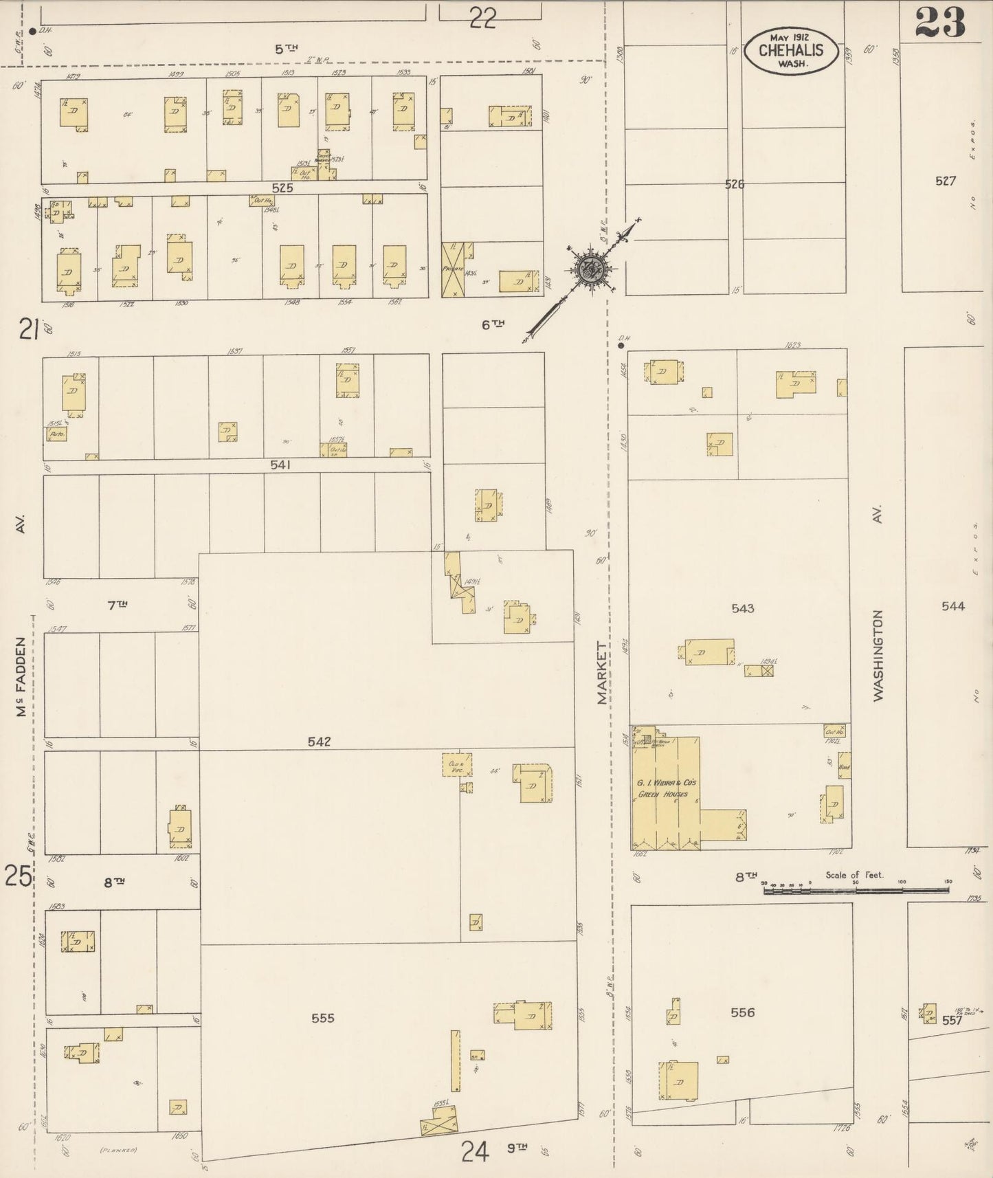 Sanborn Fire Insurance Map from Chehalis, Lewis County, Washington (1912), Sheet #0023 - Complete Map Set gallery image, historic Sanborn map, vintage wall art, Washington Washington