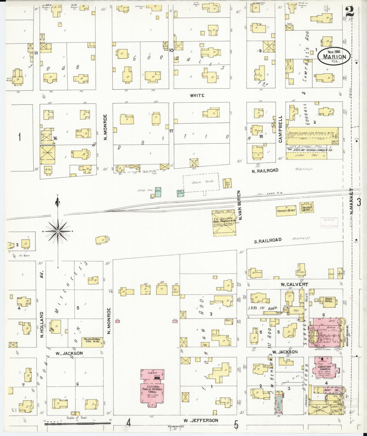 Sanborn Fire Insurance Map from Marion, Williamson County, Illinois (1906), Sheet #0002 - Complete Map Set gallery image, historic Sanborn map, vintage wall art, Illinois Illinois