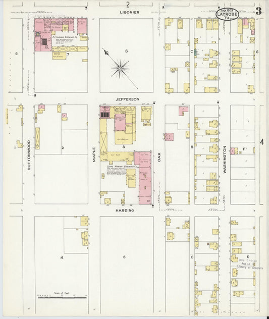 Sanborn Fire Insurance Map from Latrobe, Westmoreland County, Pennsylvania (1909), Sheet #0003 - Historic Sanborn Fire Insurance Map Print, vintage old map wall art, antique decor, genealogy gift, Pennsylvania Pennsylvania map