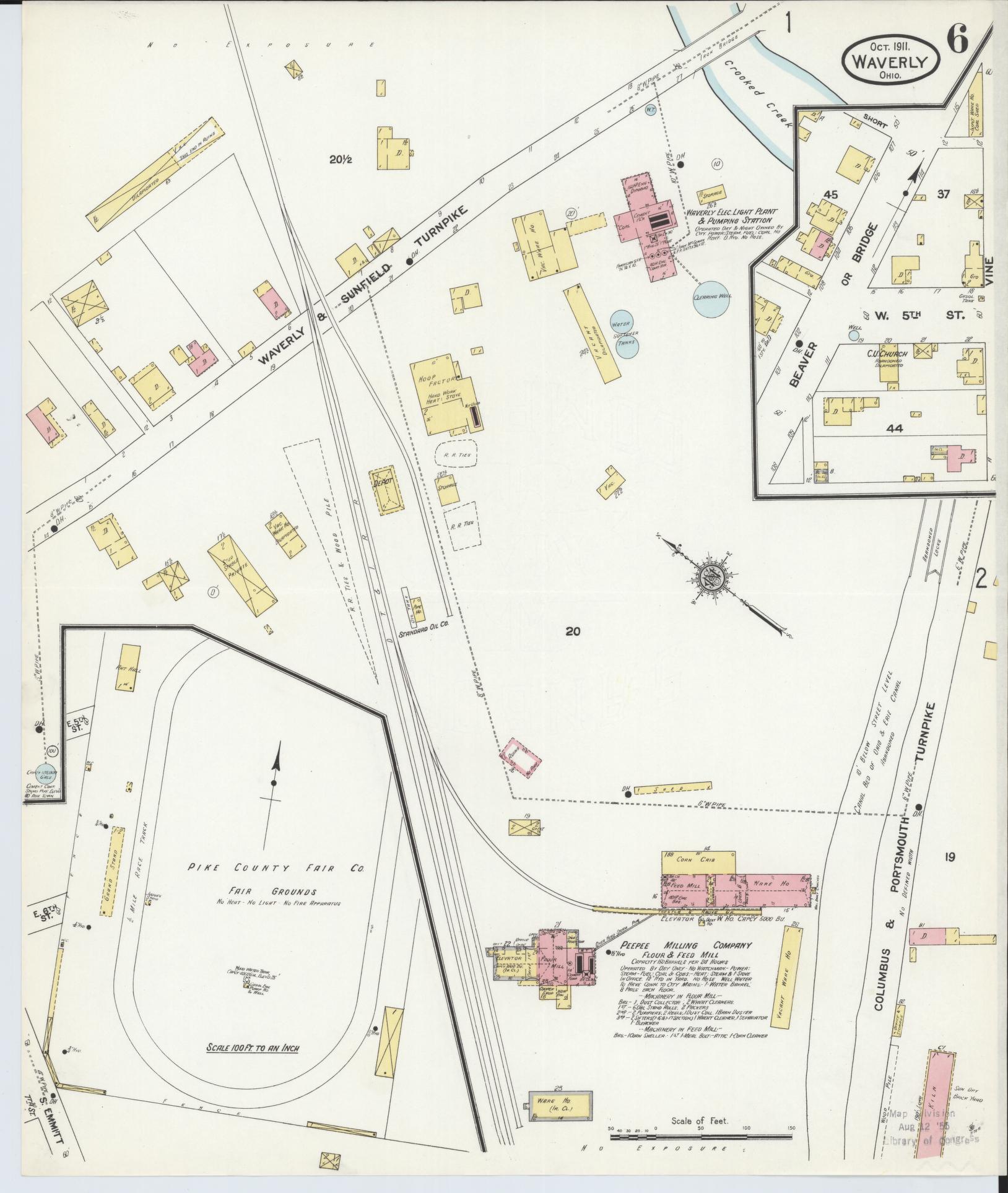 Sanborn Fire Insurance Map from Waverly, Pike County, Ohio (1911), Sheet #0006 - Historic Sanborn Fire Insurance Map Print, vintage old map wall art, antique decor, genealogy gift, Ohio Ohio map