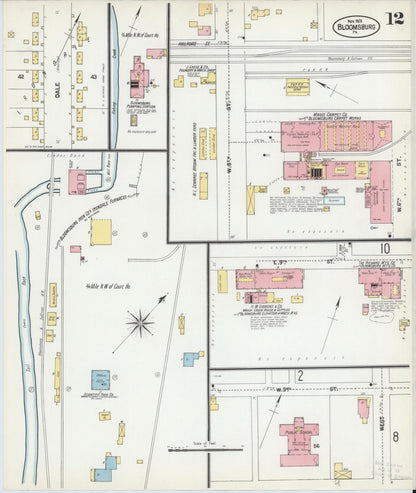 Sanborn Fire Insurance Map from Bloomsburg, Columbia County, Pennsylvania (1901), Sheet #0012 - Historic Sanborn Fire Insurance Map Print, vintage old map wall art, antique decor, genealogy gift, Pennsylvania Pennsylvania map