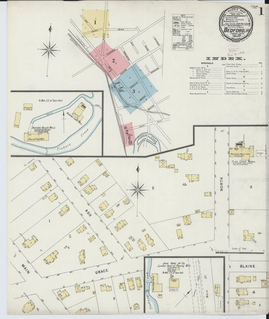 Sanborn Fire Insurance Map from Bedford, Cuyahoga County, Ohio (1896), Sheet #0001 - Historic Sanborn Fire Insurance Map Print, vintage old map wall art, antique decor, genealogy gift, Ohio Ohio map