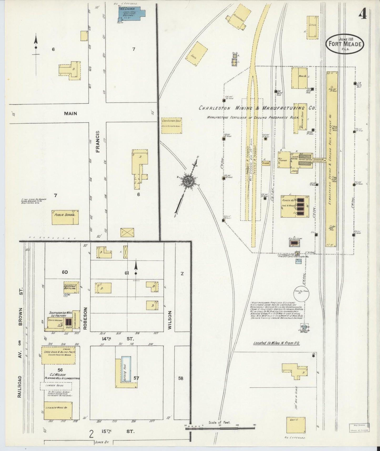 Sanborn Fire Insurance Map from Fort Meade, Polk County, Florida (1911), Sheet #0004 - Complete Map Set gallery image, historic Sanborn map, vintage wall art, Florida Florida