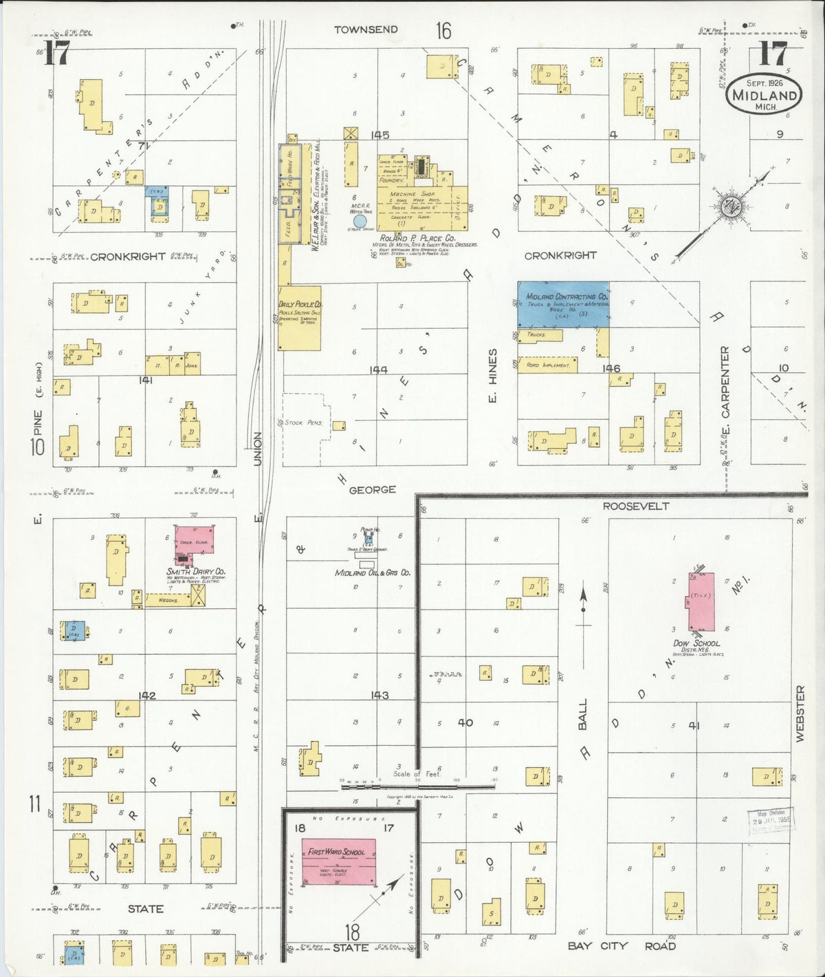 Sanborn Fire Insurance Map from Midland, Midland County, Michigan (1926), Sheet #0017 - Historic Sanborn Fire Insurance Map Print, vintage old map wall art, antique decor, genealogy gift, Michigan Michigan map