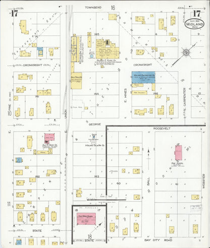 Sanborn Fire Insurance Map from Midland, Midland County, Michigan (1926), Sheet #0017 - Historic Sanborn Fire Insurance Map Print, vintage old map wall art, antique decor, genealogy gift, Michigan Michigan map