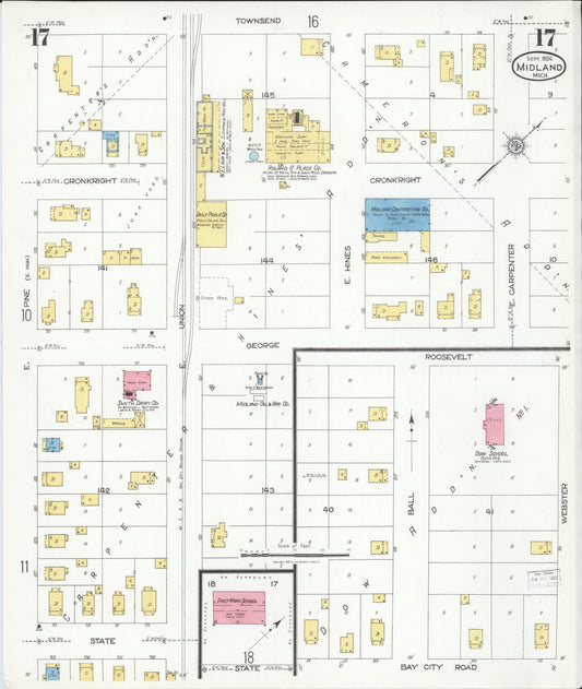 Sanborn Fire Insurance Map from Midland, Midland County, Michigan (1926), Sheet #0017 - Historic Sanborn Fire Insurance Map Print, vintage old map wall art, antique decor, genealogy gift, Michigan Michigan map