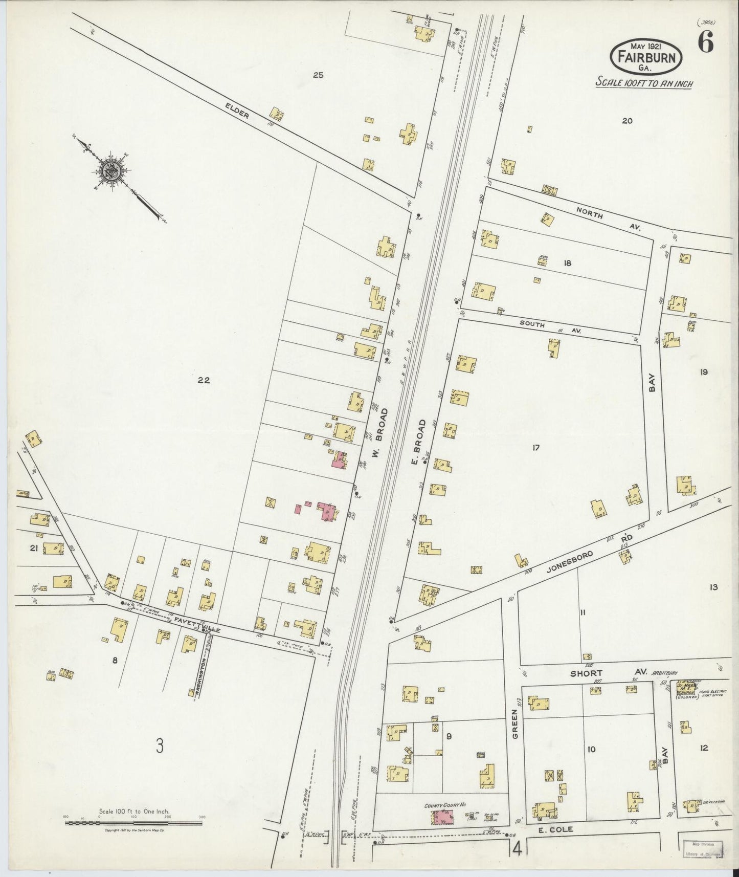 Sanborn Fire Insurance Map from Fairburn, Fulton County, Georgia (1921), Sheet #0006 - Complete Map Set gallery image, historic Sanborn map, vintage wall art, Georgia Georgia