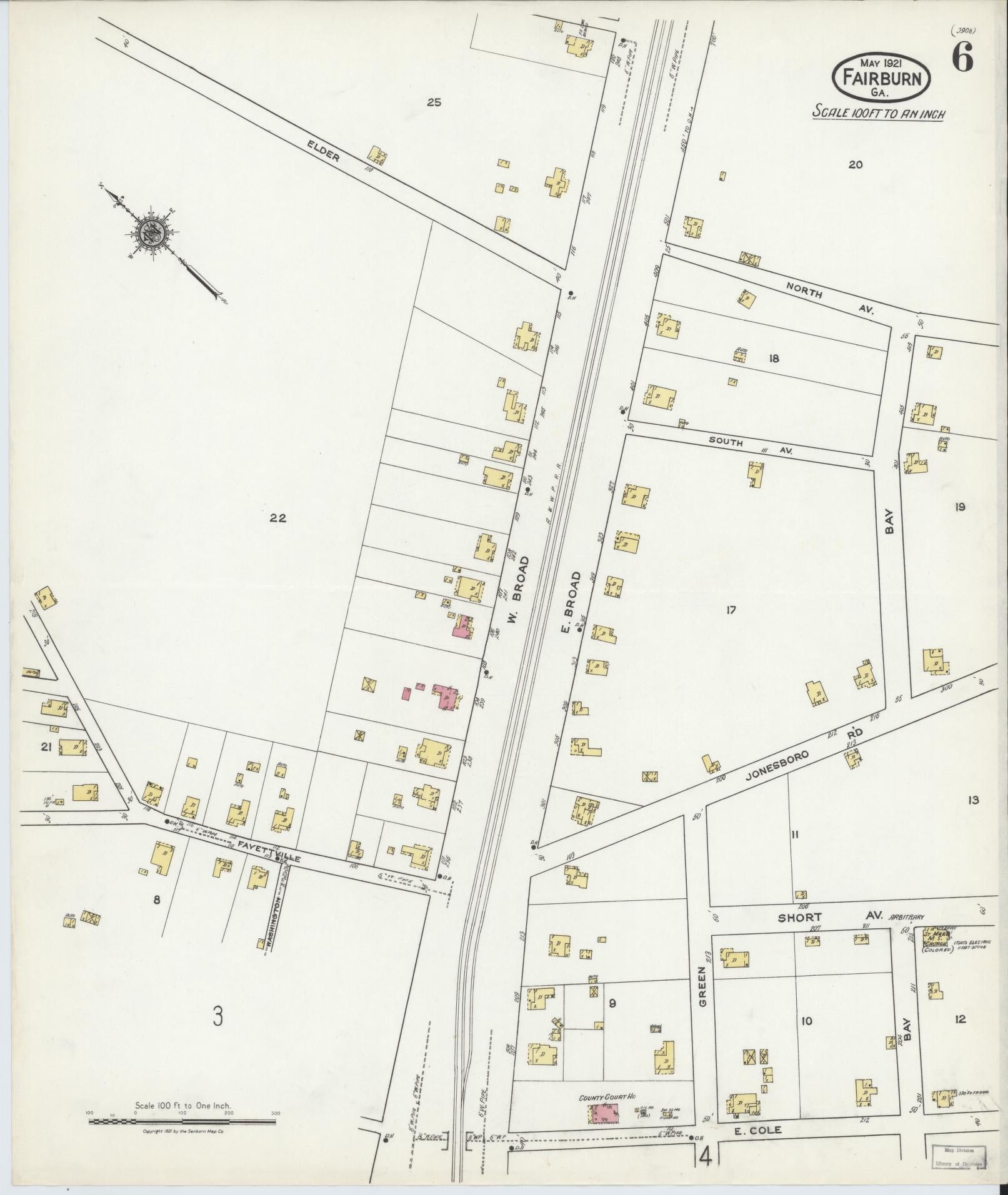 Sanborn Fire Insurance Map from Fairburn, Fulton County, Georgia (1921), Sheet #0006 - Complete Map Set gallery image, historic Sanborn map, vintage wall art, Georgia Georgia
