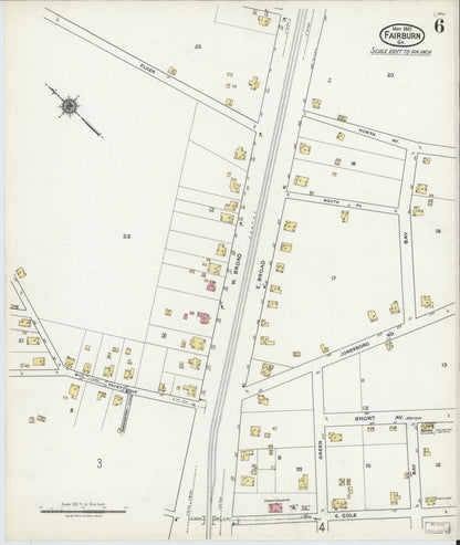 Sanborn Fire Insurance Map from Fairburn, Fulton County, Georgia (1921), Sheet #0006 - Complete Map Set gallery image, historic Sanborn map, vintage wall art, Georgia Georgia