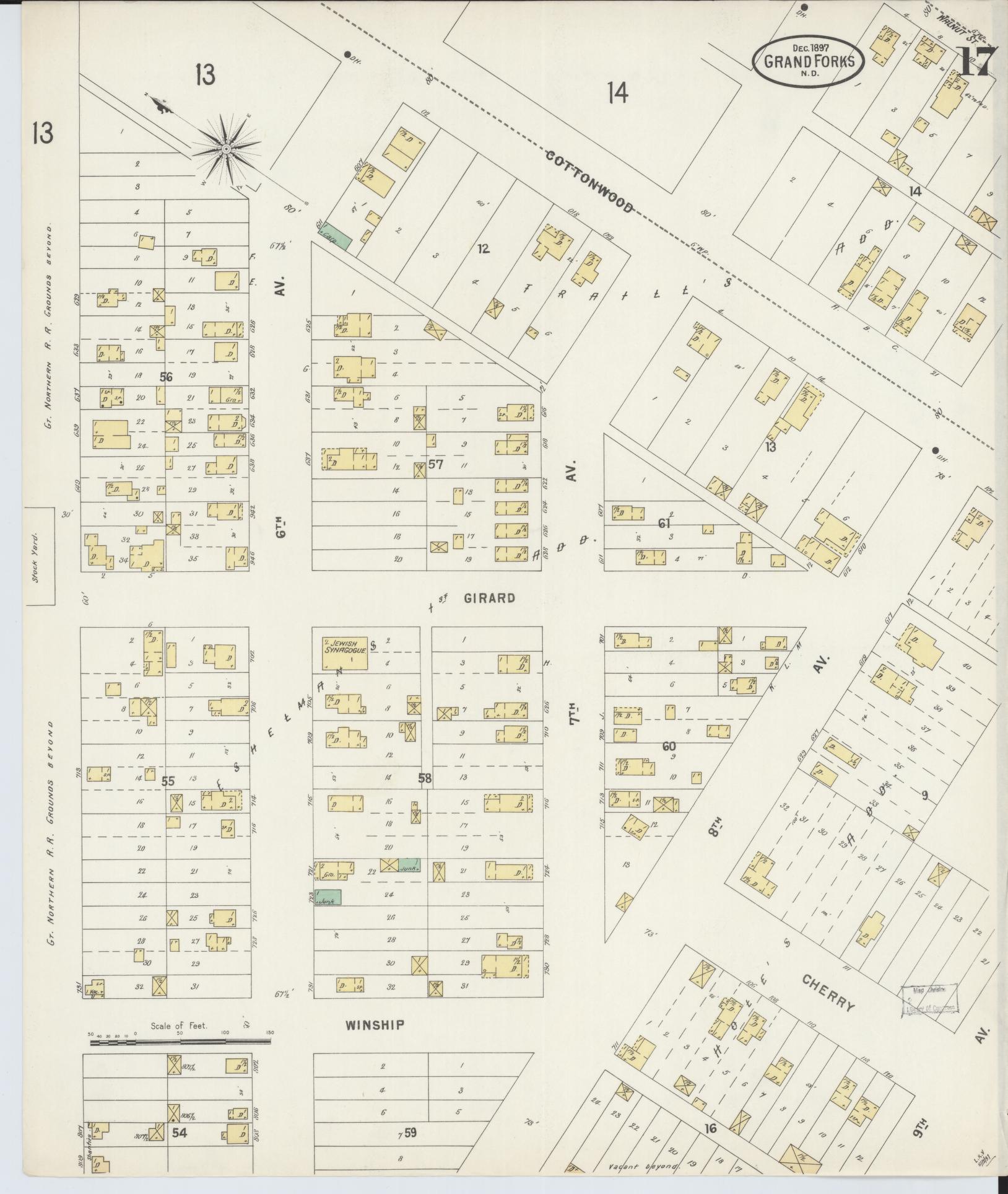 Sanborn Fire Insurance Map from Grand Forks, Grand Forks County, North Dakota (1897), Sheet #0017 - Historic Sanborn Fire Insurance Map Print, vintage old map wall art, antique decor, genealogy gift, North Dakota North Dakota map