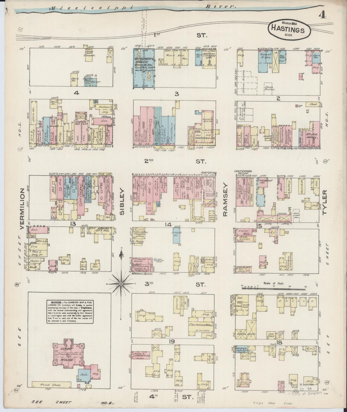 Sanborn Fire Insurance Map from Hastings, Dakota County, Minnesota (1884), Sheet #0004 - Complete Map Set gallery image, historic Sanborn map, vintage wall art, Minnesota Minnesota