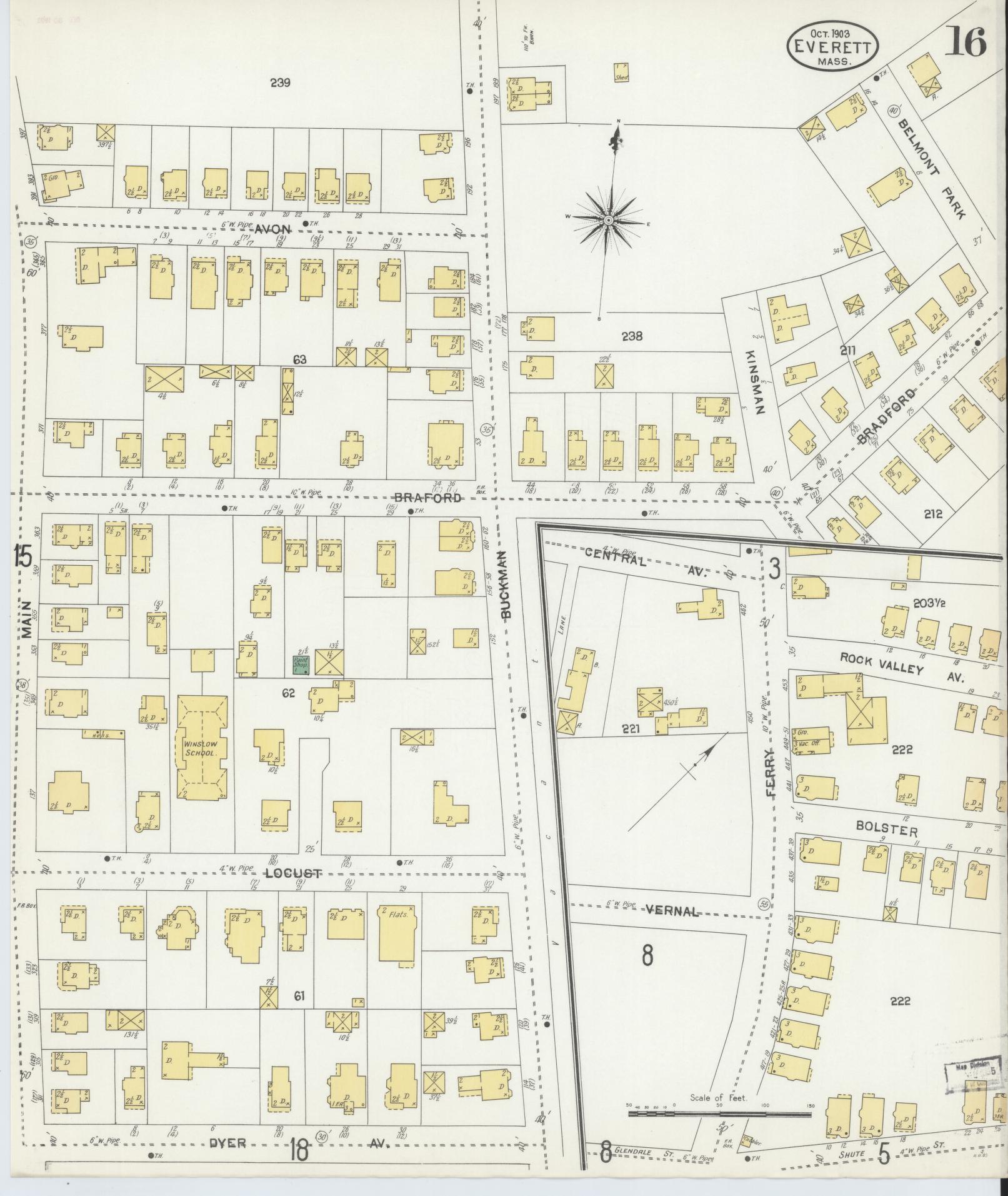 Sanborn Fire Insurance Map from Everett, Middlesex County, Massachusetts (1903), Sheet #0016 - Historic Sanborn Fire Insurance Map Print, vintage old map wall art, antique decor, genealogy gift, Massachusetts Massachusetts map