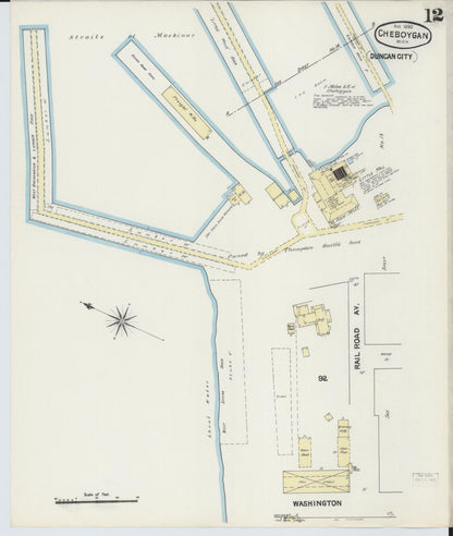 Sanborn Fire Insurance Map from Cheboygan, Cheboygan County, Michigan (1890), Sheet #0012 - Historic Sanborn Fire Insurance Map Print, vintage old map wall art, antique decor, genealogy gift, Michigan Michigan map