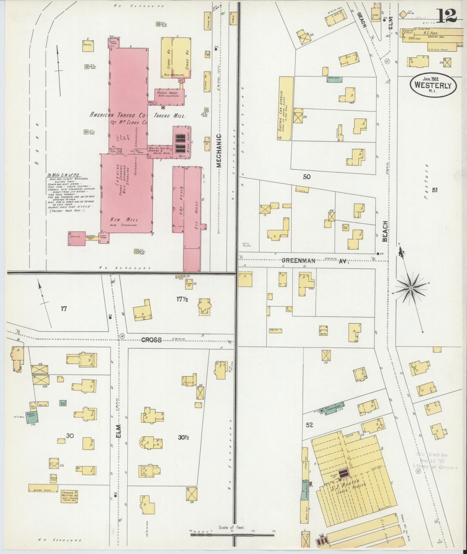 Sanborn Fire Insurance Map from Westerly, Washington County, Rhode Island (1902), Sheet #0012 - Complete Map Set gallery image, historic Sanborn map, vintage wall art, Rhode Island Rhode Island