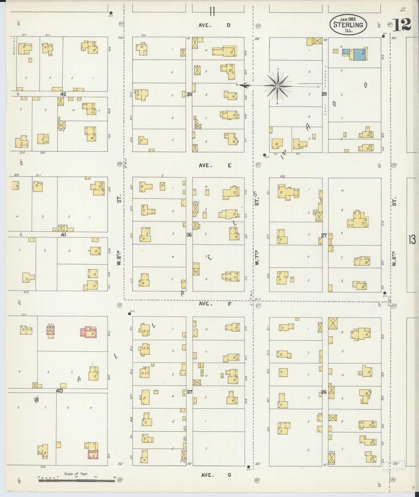 Sanborn Fire Insurance Map from Sterling, Whiteside County, Illinois (1903), Sheet #0012 - Complete Map Set gallery image, historic Sanborn map, vintage wall art, Illinois Illinois