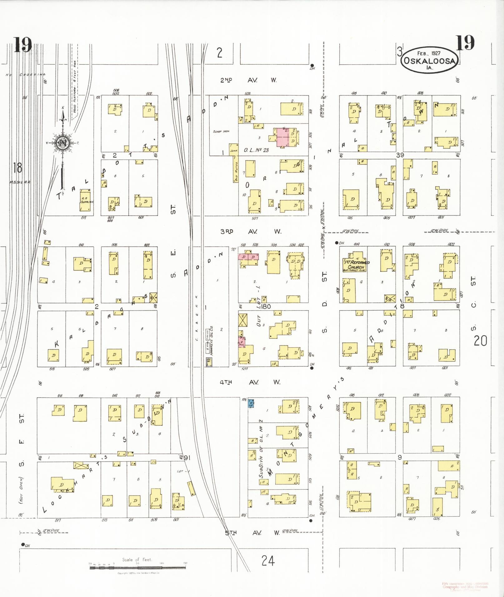 Sanborn Fire Insurance Map from Oskaloosa, Mahaska County, Iowa (1927), Sheet #0019 - Historic Sanborn Fire Insurance Map Print