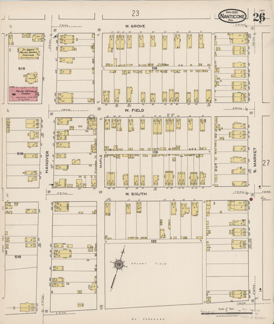 Sanborn Fire Insurance Map from Nanticoke, Luzerne County, Pennsylvania (1920), Sheet #0026 - Historic Sanborn Fire Insurance Map Print, vintage old map wall art, antique decor, genealogy gift, Pennsylvania Pennsylvania map