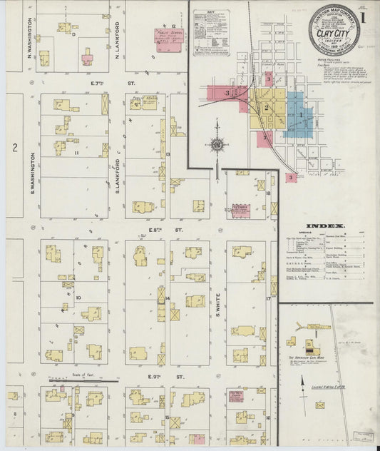 Sanborn Fire Insurance Map from Clay City, Clay County, Indiana (1910), Sheet #0001 - Complete Map Set gallery image, historic Sanborn map, vintage wall art, Indiana Indiana