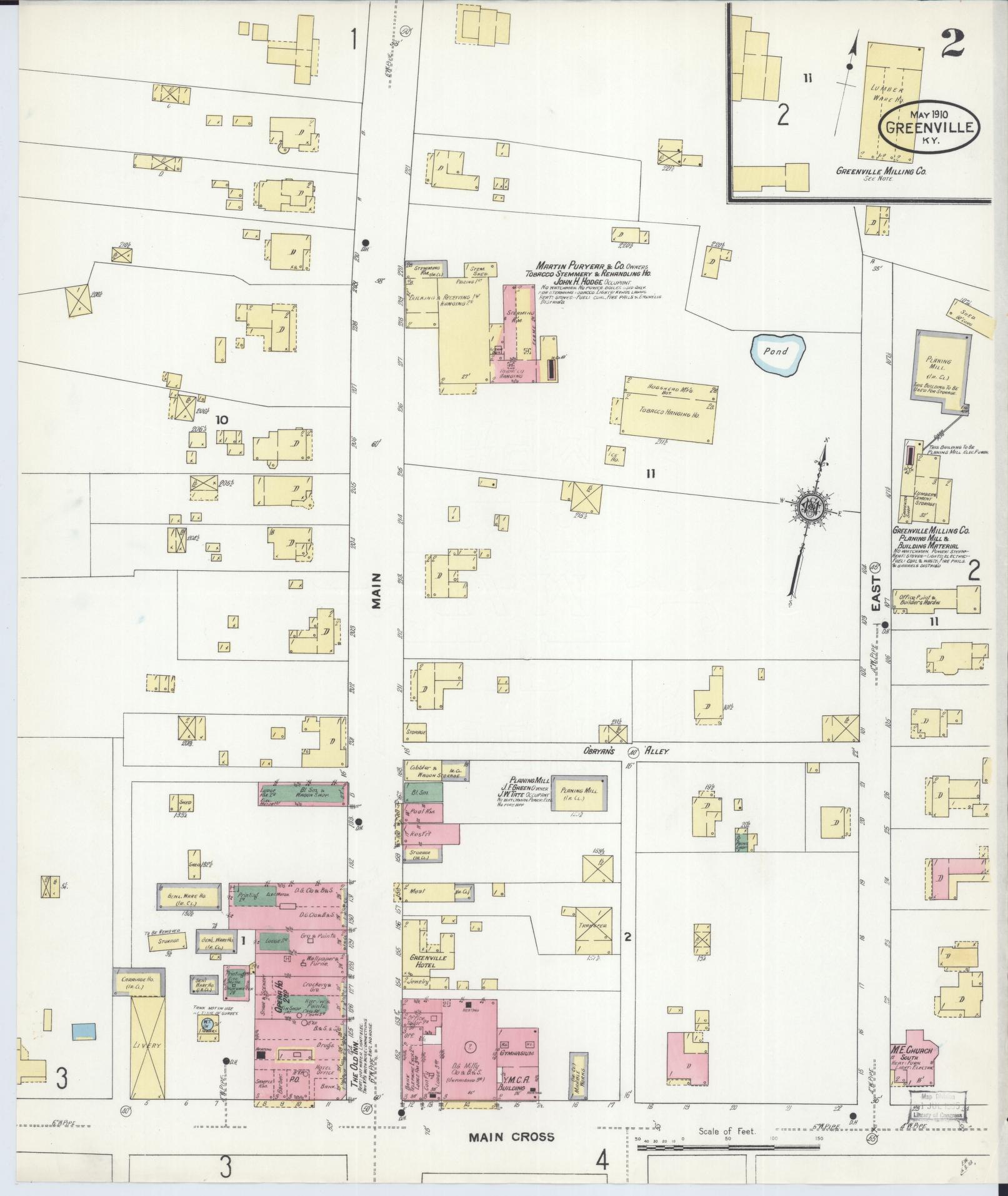 Sanborn Fire Insurance Map from Greenville, Muhlenberg County, Kentucky (1910), Sheet #0002 - Complete Map Set gallery image, historic Sanborn map, vintage wall art, Kentucky Kentucky