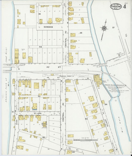 Sanborn Fire Insurance Map from Parsons, Tucker County, West Virginia (1921), Sheet #0004 - Historic Sanborn Fire Insurance Map Print, vintage old map wall art, antique decor, genealogy gift, West Virginia West Virginia map