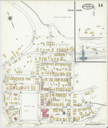 Sanborn Fire Insurance Map from Little Falls, Herkimer County, New York (1918), Sheet #0014 - Complete Map Set gallery image, historic Sanborn map, vintage wall art, New York New York