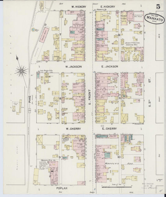 Sanborn Fire Insurance Map from Mankato, Blue Earth County, Minnesota (1889), Sheet #0005 - Historic Sanborn Fire Insurance Map Print, vintage old map wall art, antique decor, genealogy gift, Minnesota Minnesota map