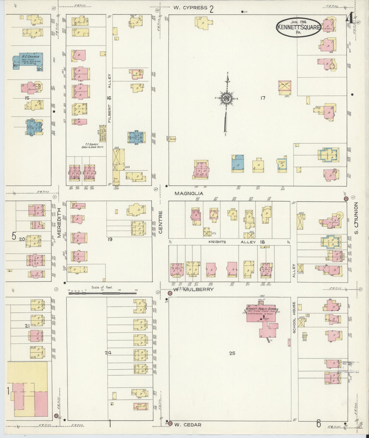 Sanborn Fire Insurance Map from Kennett Square, Chester County, Pennsylvania (1914), Sheet #0004 - Historic Sanborn Fire Insurance Map Print, vintage old map wall art, antique decor, genealogy gift, Pennsylvania Pennsylvania map
