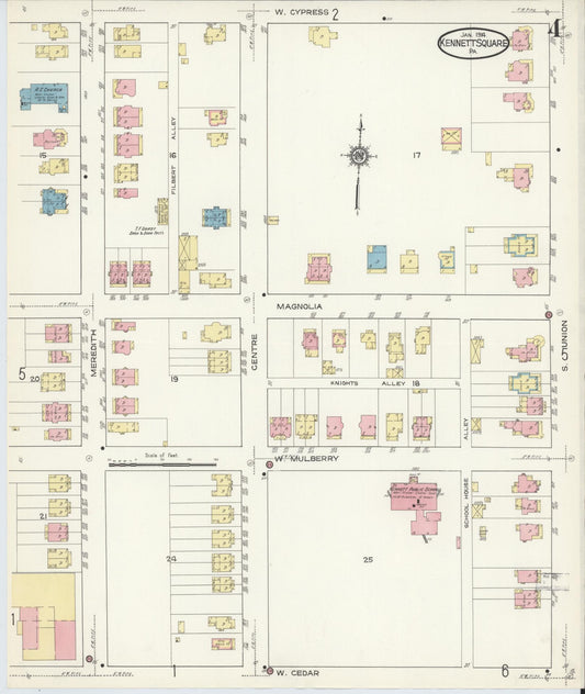 Sanborn Fire Insurance Map from Kennett Square, Chester County, Pennsylvania (1914), Sheet #0004 - Historic Sanborn Fire Insurance Map Print, vintage old map wall art, antique decor, genealogy gift, Pennsylvania Pennsylvania map