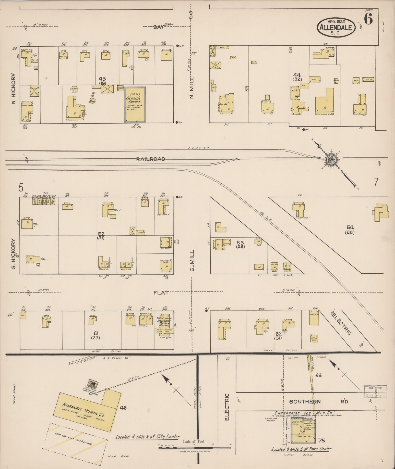 Sanborn Fire Insurance Map from Allendale, Allendale County, South Carolina (1922), Sheet #0006 - Complete Map Set gallery image, historic Sanborn map, vintage wall art, South Carolina South Carolina