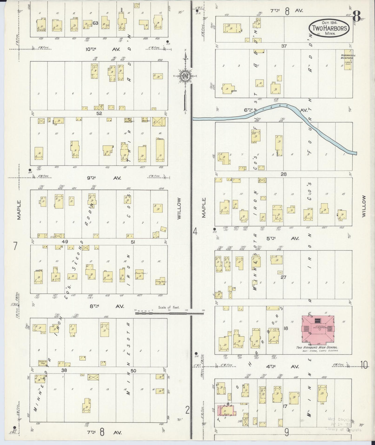 Sanborn Fire Insurance Map from Two Harbors, Lake County, Minnesota (1914), Sheet #0008 - Historic Sanborn Fire Insurance Map Print, vintage old map wall art, antique decor, genealogy gift, Minnesota Minnesota map