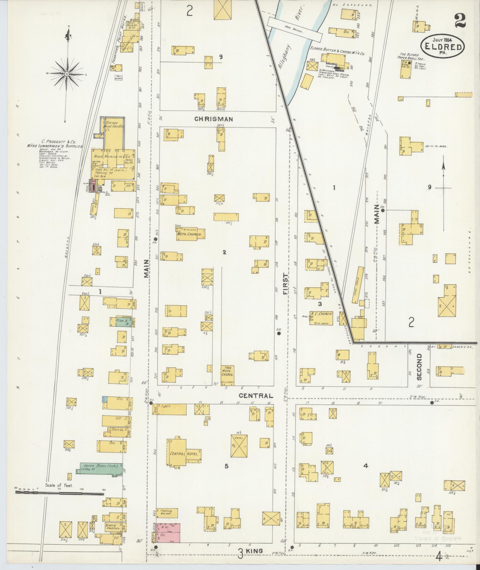 Sanborn Fire Insurance Map from Eldred, McKean County, Pennsylvania (1904), Sheet #0002 - Historic Sanborn Fire Insurance Map Print, vintage old map wall art, antique decor, genealogy gift, Pennsylvania Pennsylvania map