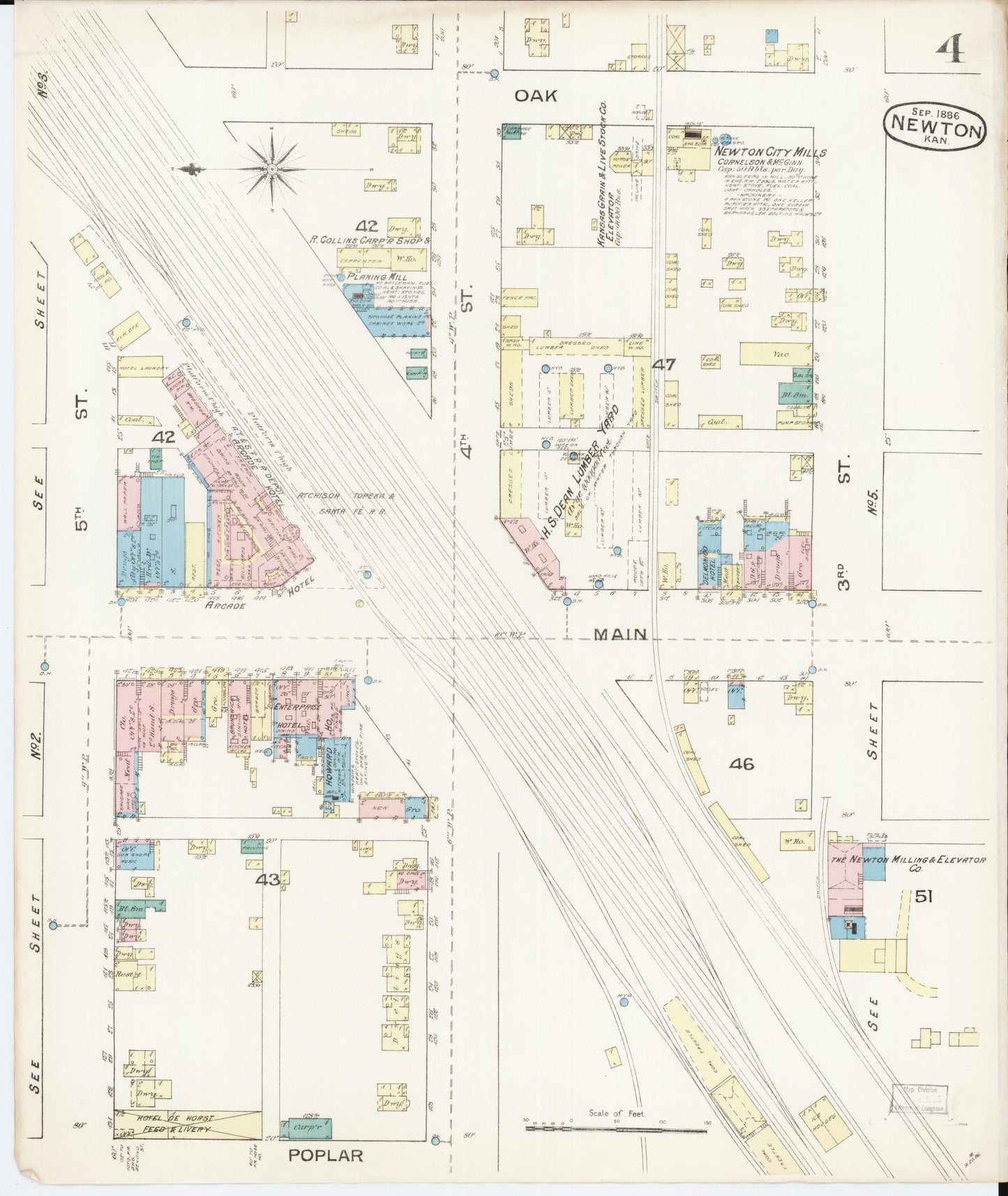 Sanborn Fire Insurance Map from Newton, Harvey County, Kansas (1886), Sheet #0004 - Complete Map Set gallery image, historic Sanborn map, vintage wall art, Kansas Kansas