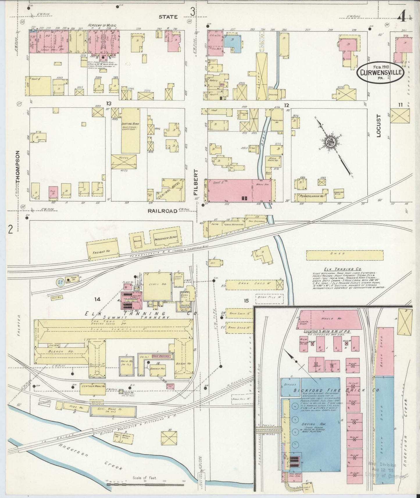 Sanborn Fire Insurance Map from Curwensville, Clearfield County, Pennsylvania (1910), Sheet #0004 - Historic Sanborn Fire Insurance Map Print, vintage old map wall art, antique decor, genealogy gift, Pennsylvania Pennsylvania map