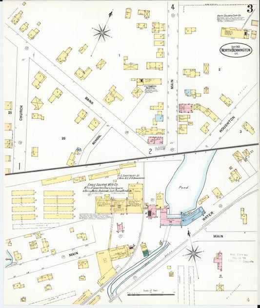 Sanborn Fire Insurance Map from North Bennington, Bennington County, Vermont (1901), Sheet #0003 - Historic Sanborn Fire Insurance Map Print, vintage old map wall art, antique decor, genealogy gift, Vermont Vermont map