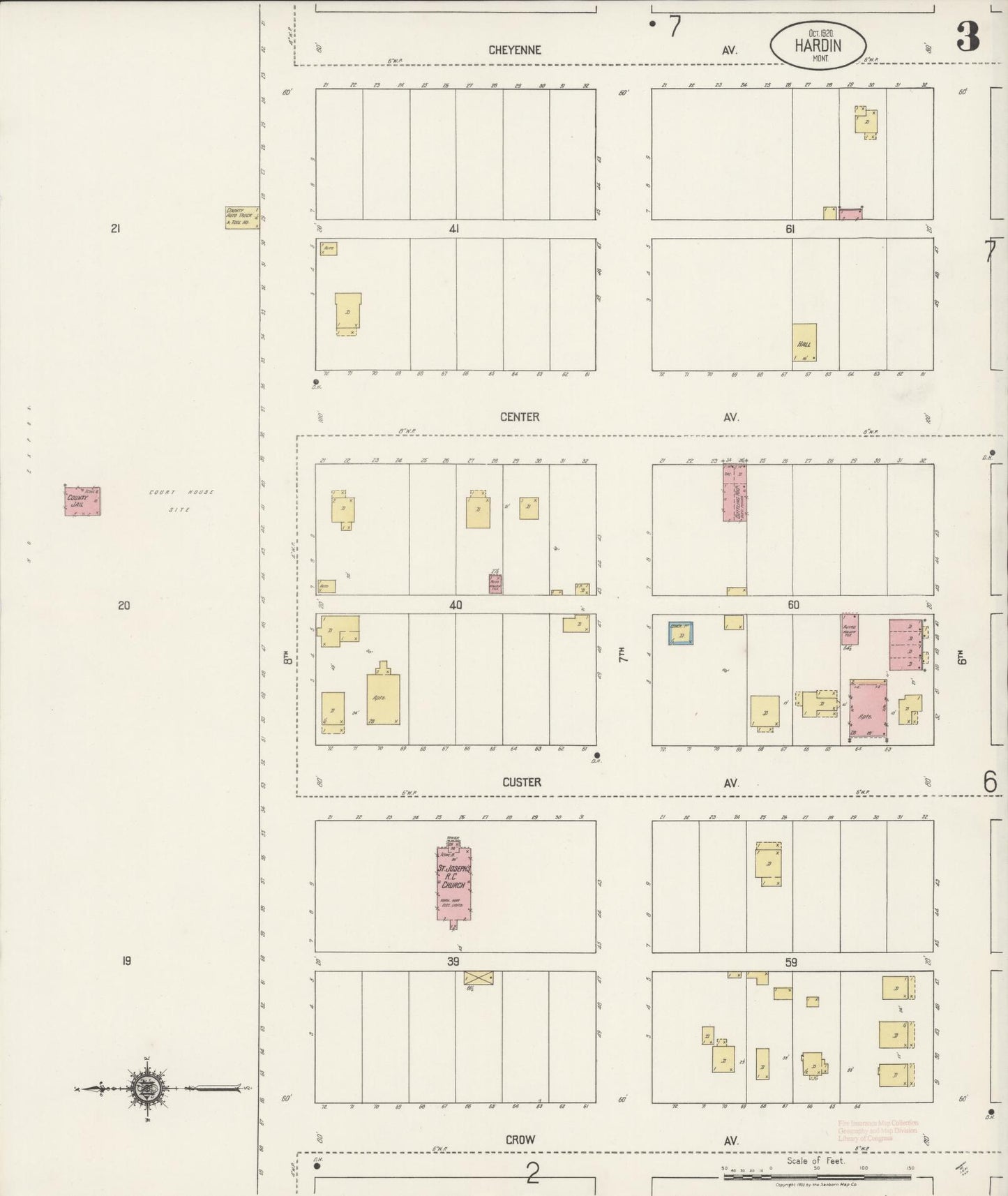 Sanborn Fire Insurance Map from Hardin, Big Horn County, Montana (1920), Sheet #0003 - Complete Map Set gallery image, historic Sanborn map, vintage wall art, Montana Montana