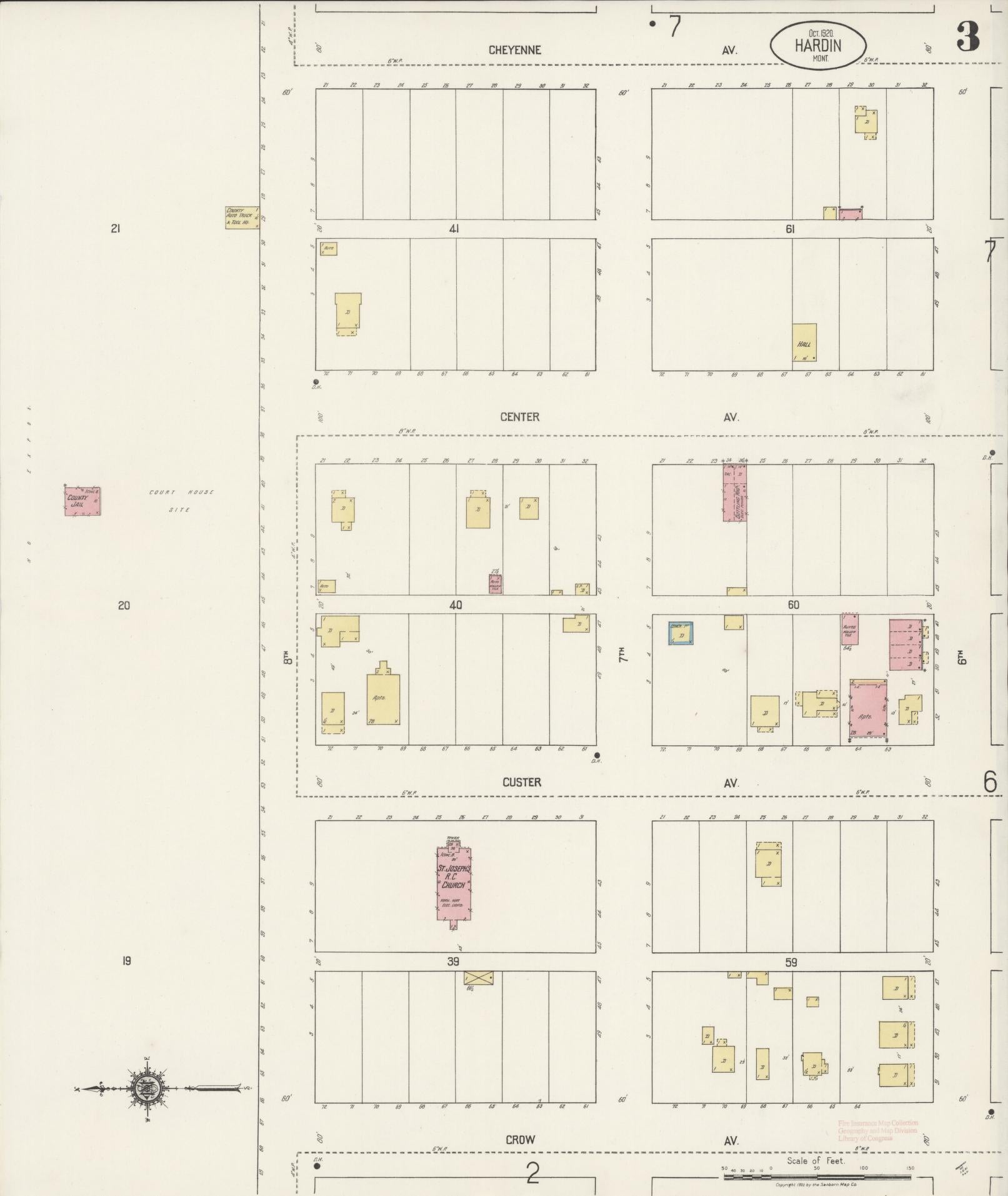 Sanborn Fire Insurance Map from Hardin, Big Horn County, Montana (1920), Sheet #0003 - Complete Map Set gallery image, historic Sanborn map, vintage wall art, Montana Montana