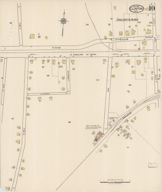 Sanborn Fire Insurance Map from Clinton, Laurens County, South Carolina (1922), Sheet #0010 - Historic Sanborn Fire Insurance Map Print, vintage old map wall art, antique decor, genealogy gift, South Carolina South Carolina map